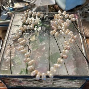 Pearl necklace 17” vintage creamy pinks and white hand knotted sterling silver